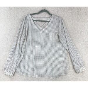 LOFT Outlet White Black Polka Dot Print Shirt Womens‎ V-Neck Long Sleeve Size L